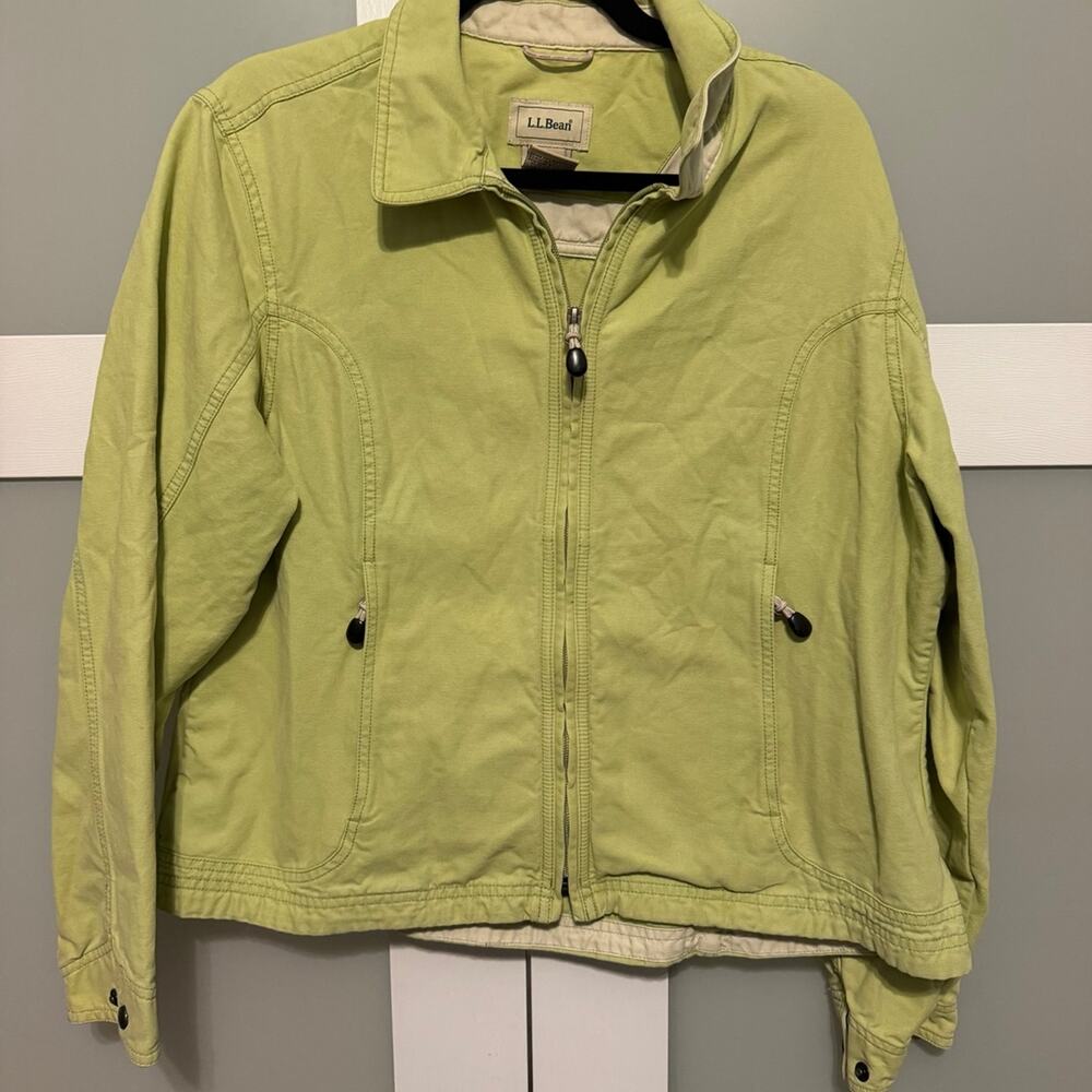 L.L.Bean Womens XL Green Cotton Canvas Jacket Full Zip Utility Outdoor